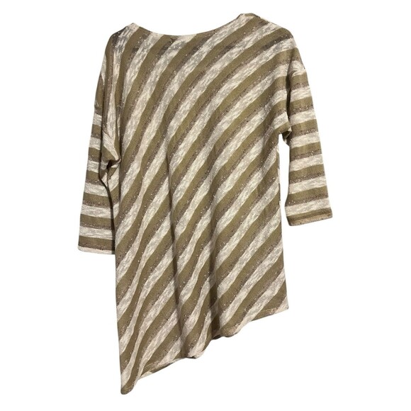 Picadilly Fashions Tan & Gold Asymmetrical Striped Top Size M - Picture 3 of 9